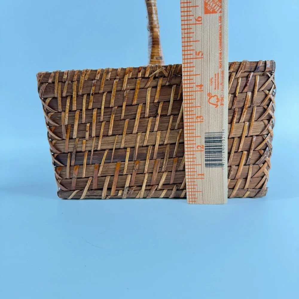 Woven Wicker Silverware Outdoor Caddy Brown Sturdy 4-Compartment Basket Handle